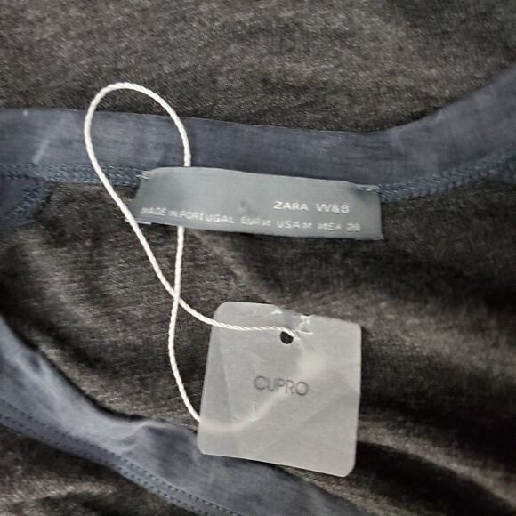 𝅺zara B&W Gray V-Neck Short Sleeve Top Shirt M NWT - Picture 5 of 7